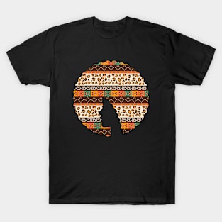 Afro Hair Woman with African Pattern, Black History T-Shirt